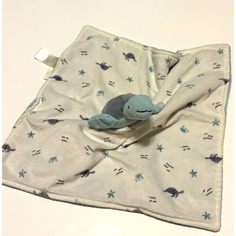 Carter's Blue & White Turtle Plush Security Blanket Lovey with Turtle Print